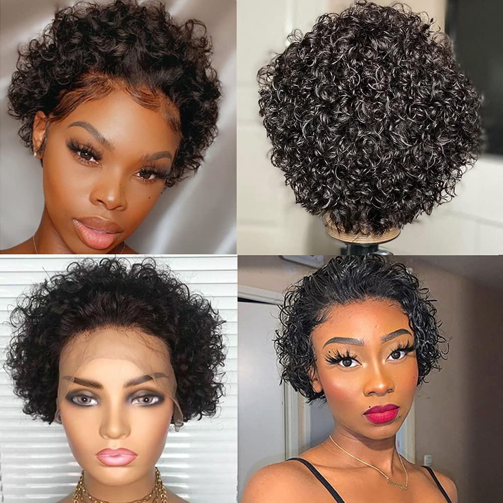 Fashion pixie gold bob short wigs hair head natural straight curly human hair wigs very short for women