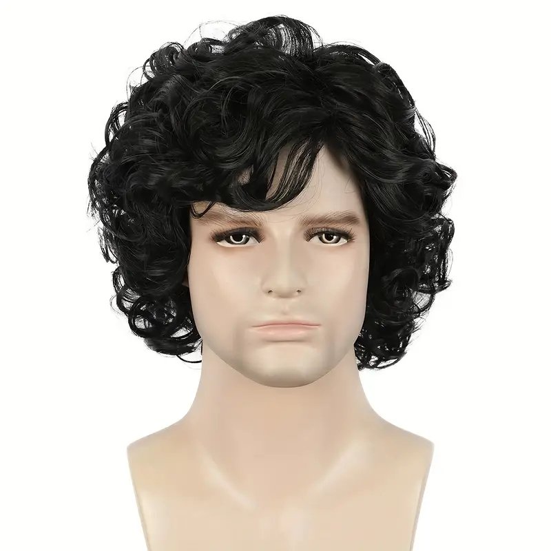 Top Quality Men Short Brown Curly Layered Wig Fluffy with Bang Human Hair Pieces Mens Replacement System