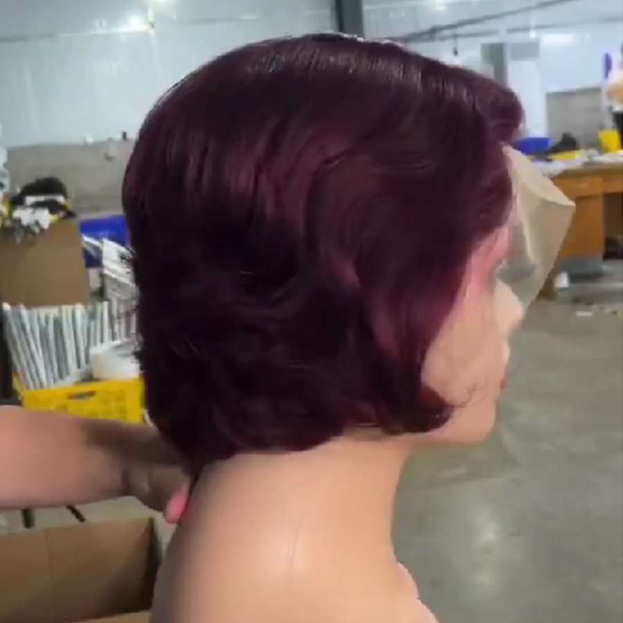 Cheap Short Pixie Wigs Human Hair For Black Women Straight Wave Raw Brazilian Cuticle Aligned Hair 99J Pixie Cut Human Hair Wigs