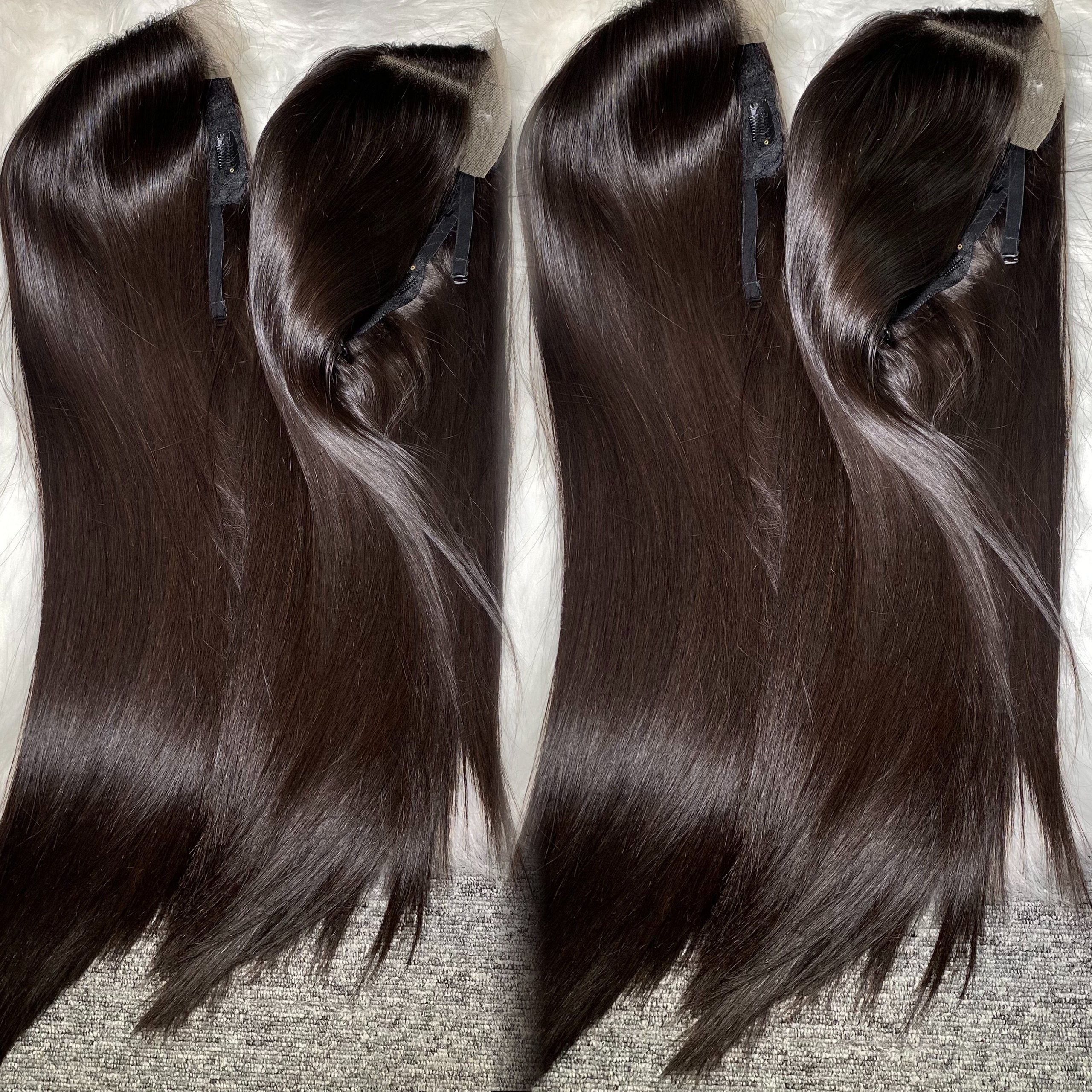 Swiss Lace Closure Wig Bone Straight Super Double Drawn Natural Color Vietnamese Raw Hair Best Factory Price