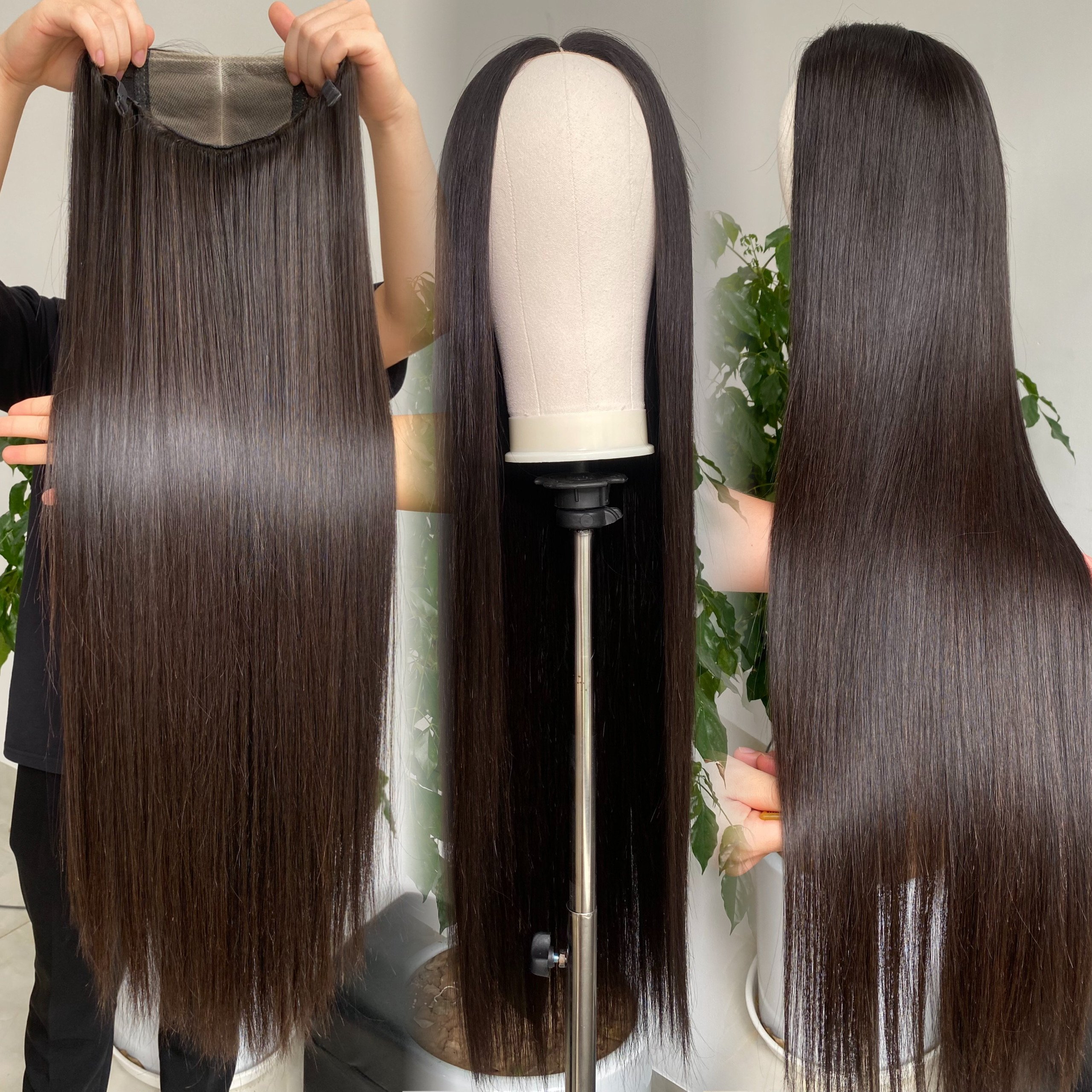 Swiss Lace Closure Wig Bone Straight Super Double Drawn Natural Color Vietnamese Raw Hair Best Factory Price