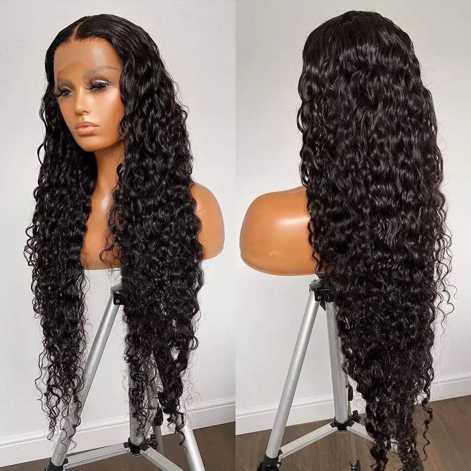 150% 210% Density Brazilian Human Hair Water Wave Wig Pre Plucked HD Lace Frontal Wig with Baby Hair for Black Women