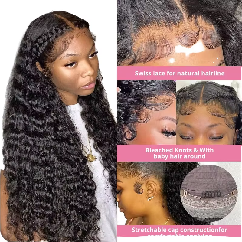 150% 210% Density Brazilian Human Hair Water Wave Wig Pre Plucked HD Lace Frontal Wig with Baby Hair for Black Women