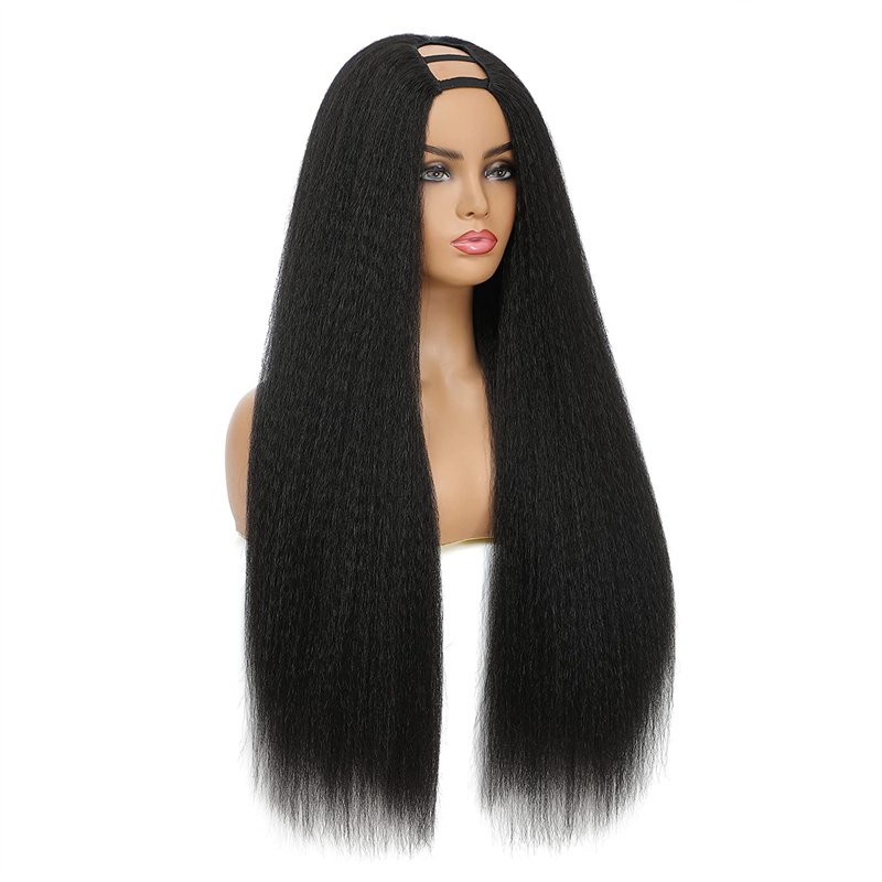 Kinky Straight U Part Wig with Clip in Italian Coarse Yaki Human Hair Glueless U Shape Wigs for Black Women Brazilian Hair Long