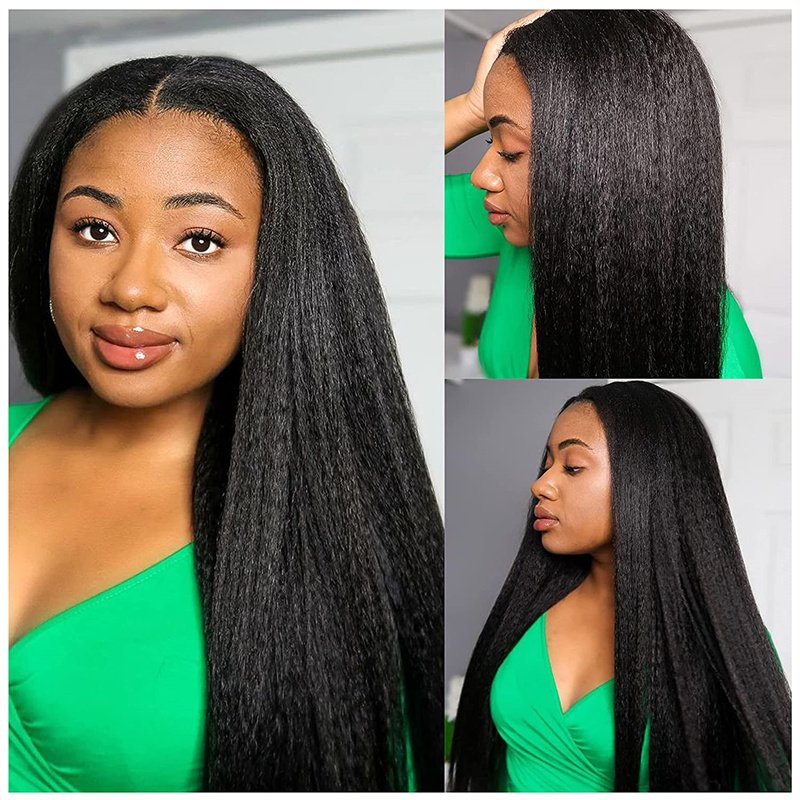 Kinky Straight U Part Wig with Clip in Italian Coarse Yaki Human Hair Glueless U Shape Wigs for Black Women Brazilian Hair Long