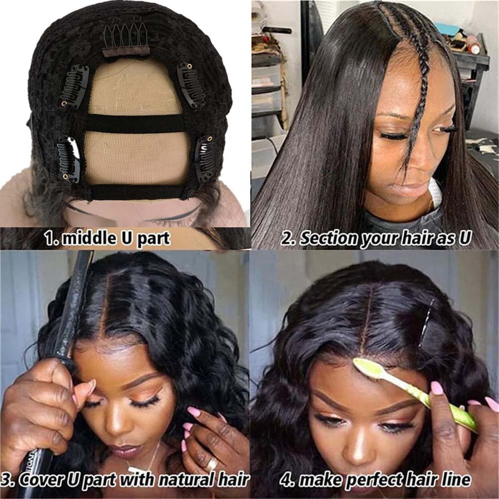 Kinky Straight U Part Wig with Clip in Italian Coarse Yaki Human Hair Glueless U Shape Wigs for Black Women Brazilian Hair Long