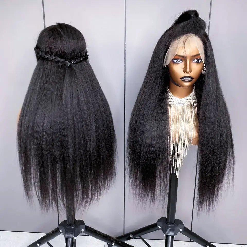 New Kinky Straight Baby Hair 13X4 HD Full transparent Lace Front Human Hair Wigs Natural Hairline Kinky Straight Hair
