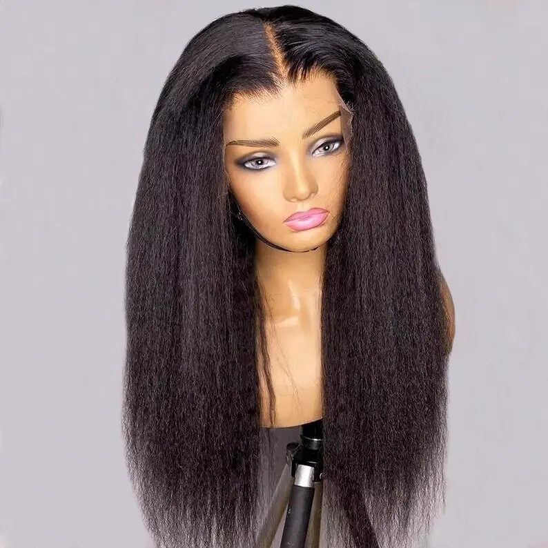New Kinky Straight Baby Hair 13X4 HD Full transparent Lace Front Human Hair Wigs Natural Hairline Kinky Straight Hair