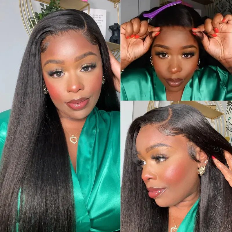 New Kinky Straight Baby Hair 13X4 HD Full transparent Lace Front Human Hair Wigs Natural Hairline Kinky Straight Hair