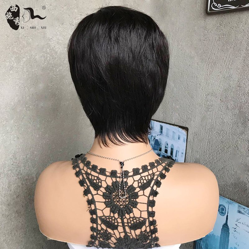 Short Pixie Cut Human Hair Wigs Black Color Wholesale Cheap Price Full Machine Straight Wig for Women 100% Remy Wig XISHIXIU