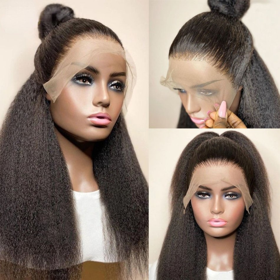Wholesale 100% Natural Human Hair Vendors Hd Yaki Kinky Straight 360 Lace Front Human Hair Wigs For Black Woman