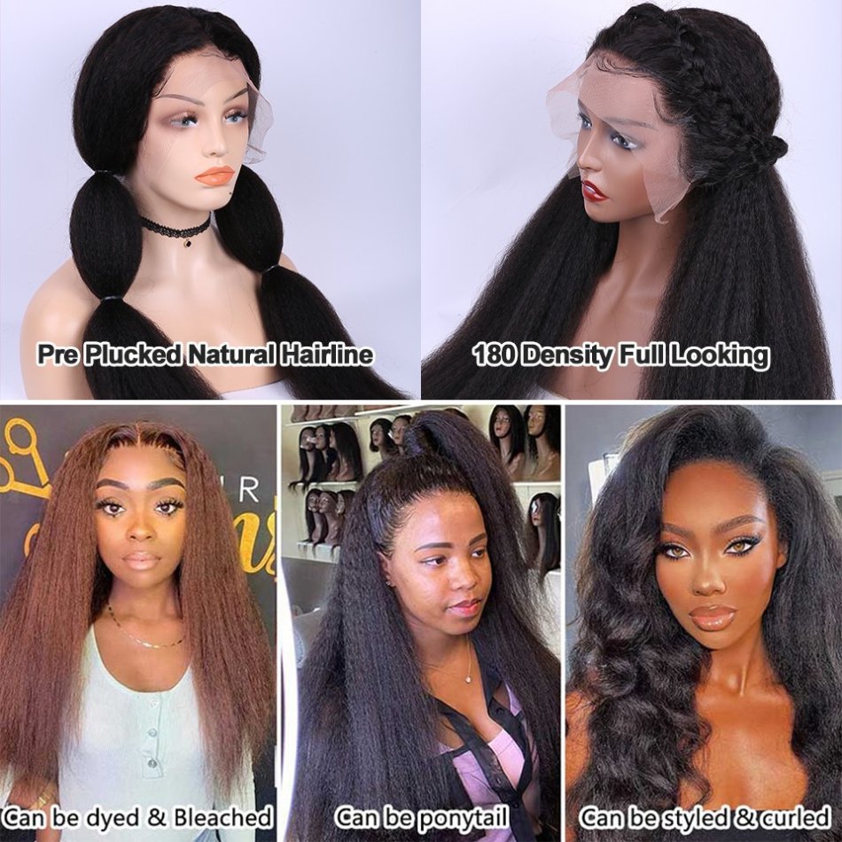 Wholesale 100% Natural Human Hair Vendors Hd Yaki Kinky Straight 360 Lace Front Human Hair Wigs For Black Woman