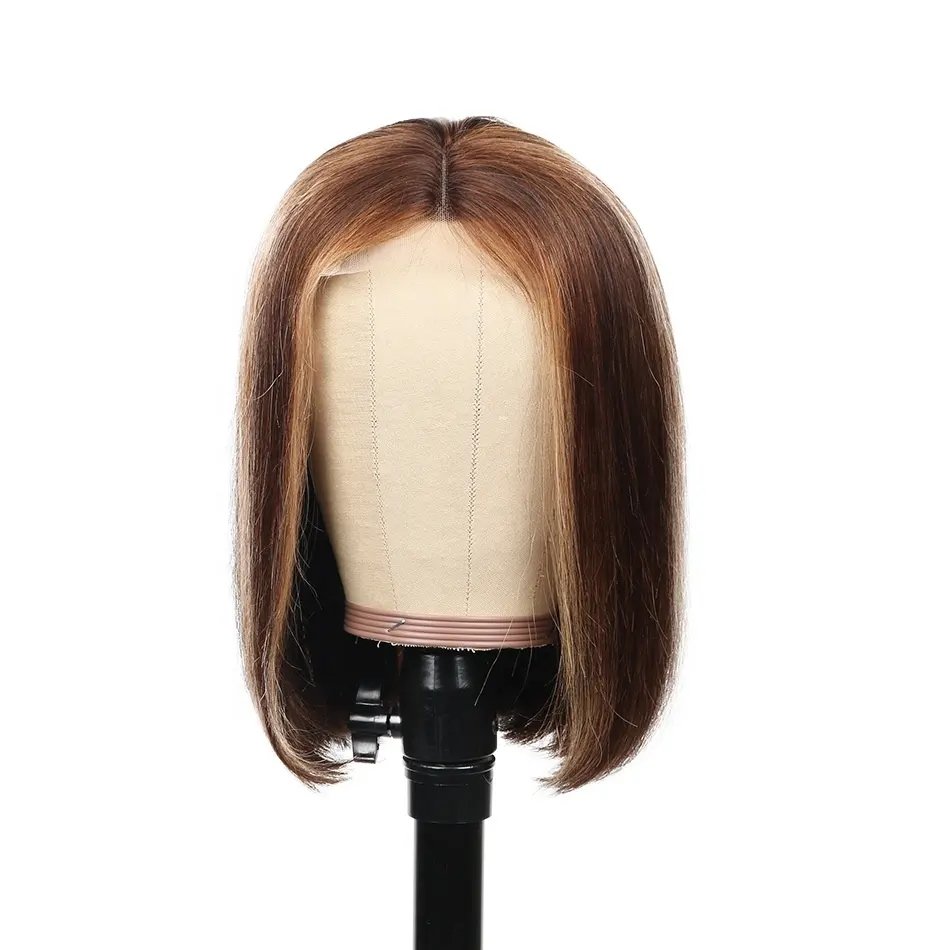 Wholesale Piano Color BOB Wig P4/27# Virgin Brazilian Straight Bob Human Hair Wigs Highlight Hd Lace Frontal Wig Vendors