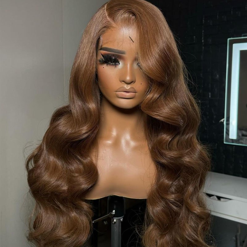 13x4 Full Frontal Wigs Human Hair Brown Color 100% Virgin Vietnamese Hair Glueless Body Wave Lace Front Wigs for Woman