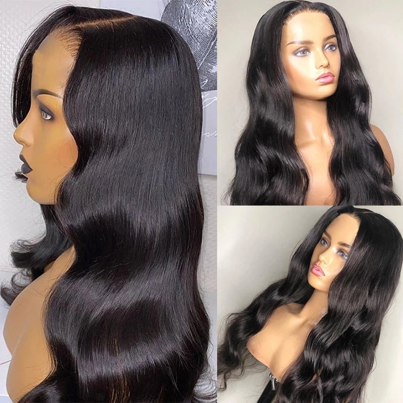 Cuticle Aligned Unprocessed Brazilian Human Hair Lace Front Wig Body Wave Natural Black Virgin Remy Human Hair Lace Frontal Wigs
