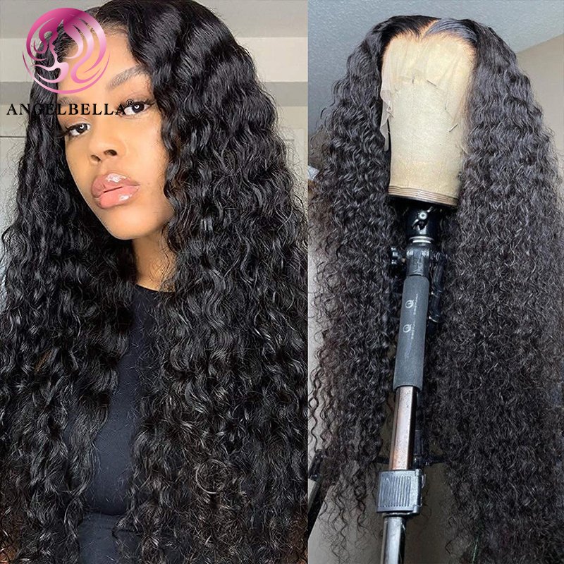 AngelBella High Density Human Hair Wigs 13x4 Hd Lace Wig Deep Wave 28 Inch 200 Density Brazilian Hair Virgin Human Wig