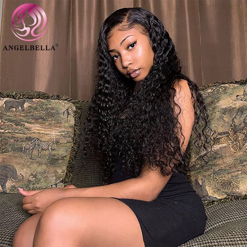 AngelBella High Density Human Hair Wigs 13x4 Hd Lace Wig Deep Wave 28 Inch 200 Density Brazilian Hair Virgin Human Wig