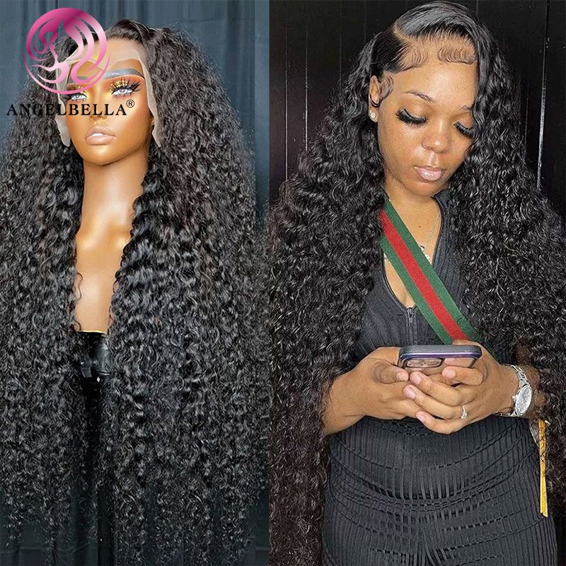 AngelBella High Density Human Hair Wigs 13x4 Hd Lace Wig Deep Wave 28 Inch 200 Density Brazilian Hair Virgin Human Wig