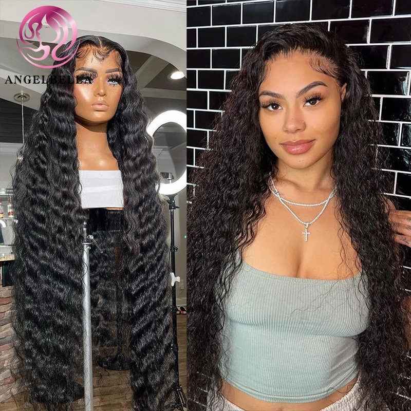AngelBella High Density Human Hair Wigs 13x4 Hd Lace Wig Deep Wave 28 Inch 200 Density Brazilian Hair Virgin Human Wig
