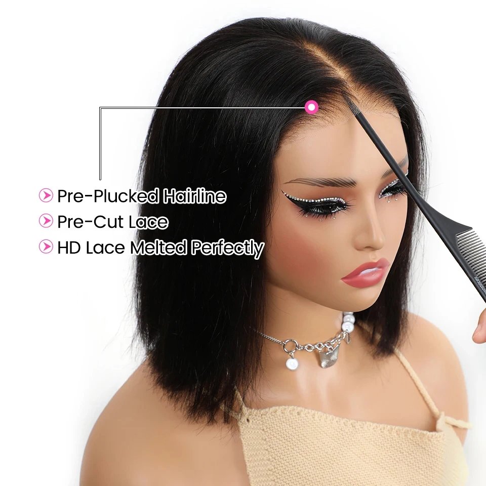 Wholesale Peruvian Short Bob Glueless Wigs Human Hair Lace Front Wigs For Black Women Straight Hd Lace Frontal Wigs Human Hair