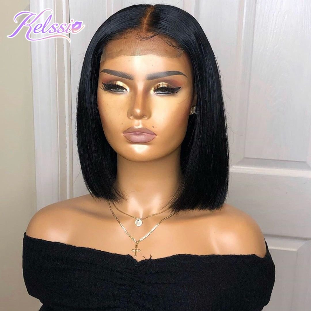 Chinese Luxury Short Bone Straight Hair Original,Silky Straight Highlight Human Hair Wig,4x4 Cheap Kinky Straight Short Wigs