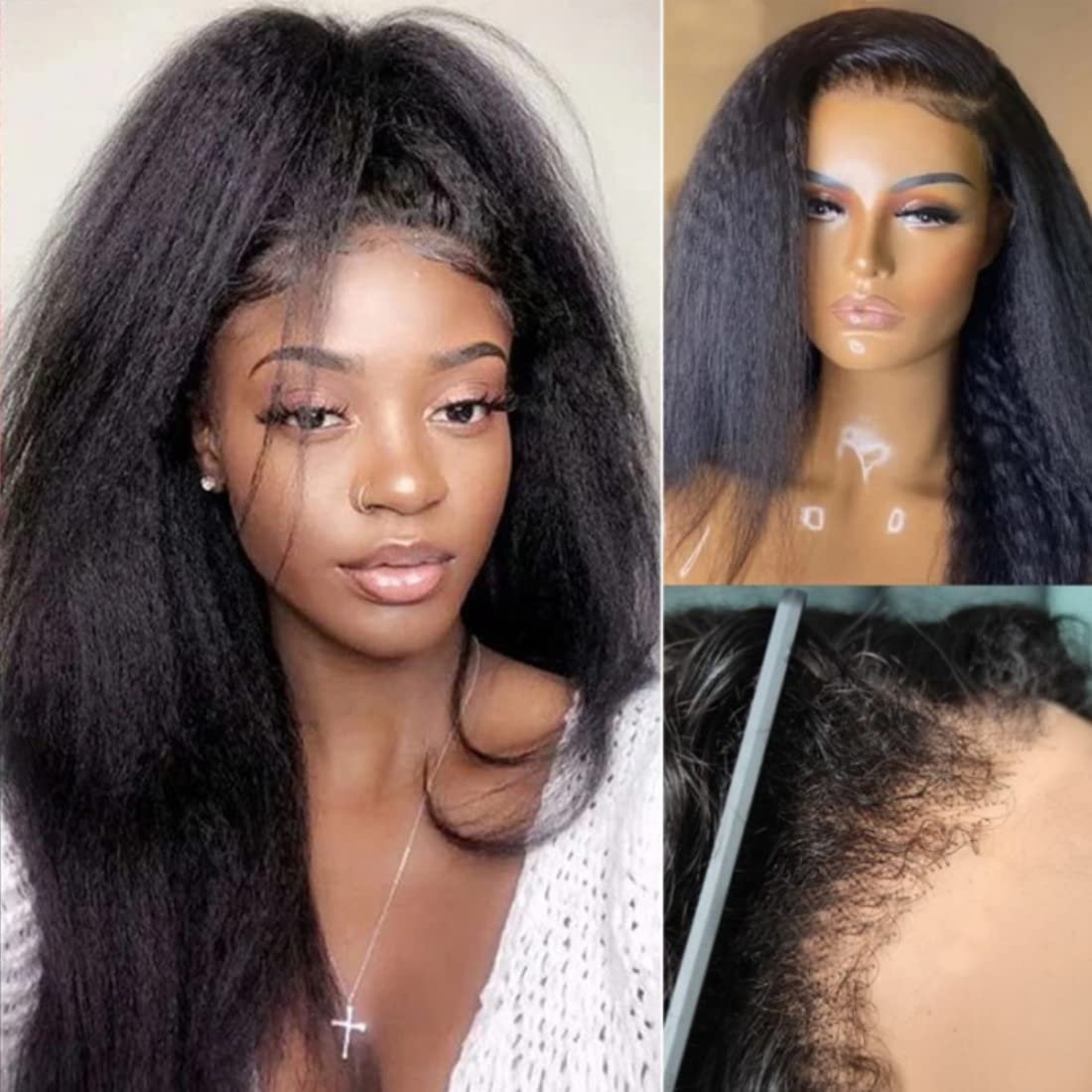 4C Edge Kinky Straight Glueless Wig Baby Hair 13X4 HD Transparent Lace Front Human Hair Wigs Kinky Curly Natural Human Hair Wigs