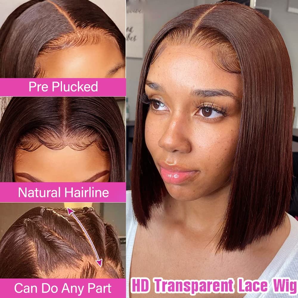 Brown HD Lace Front BOB Wig Short Cut Bob Wig Lace 5x5 Closure Wigs Transparent #4 Raw Human Hair Colored Dark Brown Swiss Lace