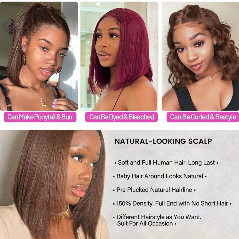 Brown HD Lace Front BOB Wig Short Cut Bob Wig Lace 5x5 Closure Wigs Transparent #4 Raw Human Hair Colored Dark Brown Swiss Lace