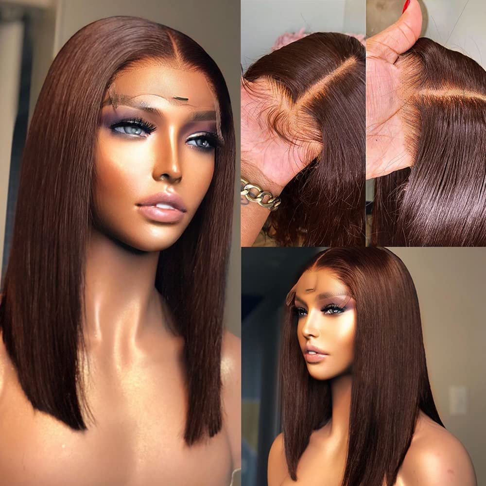Brown HD Lace Front BOB Wig Short Cut Bob Wig Lace 5x5 Closure Wigs Transparent #4 Raw Human Hair Colored Dark Brown Swiss Lace