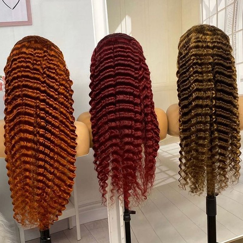 Letsfly 350# Ginger Color Lace Frontal Wigs 3PCS Deep Wave Human Hair Wig 30inch Raw Burmese Curly Hair Human Wig