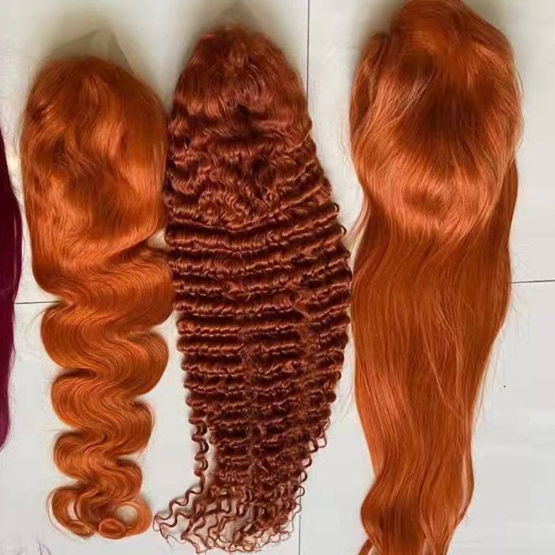 Letsfly 350# Ginger Color Lace Frontal Wigs 3PCS Deep Wave Human Hair Wig 30inch Raw Burmese Curly Hair Human Wig