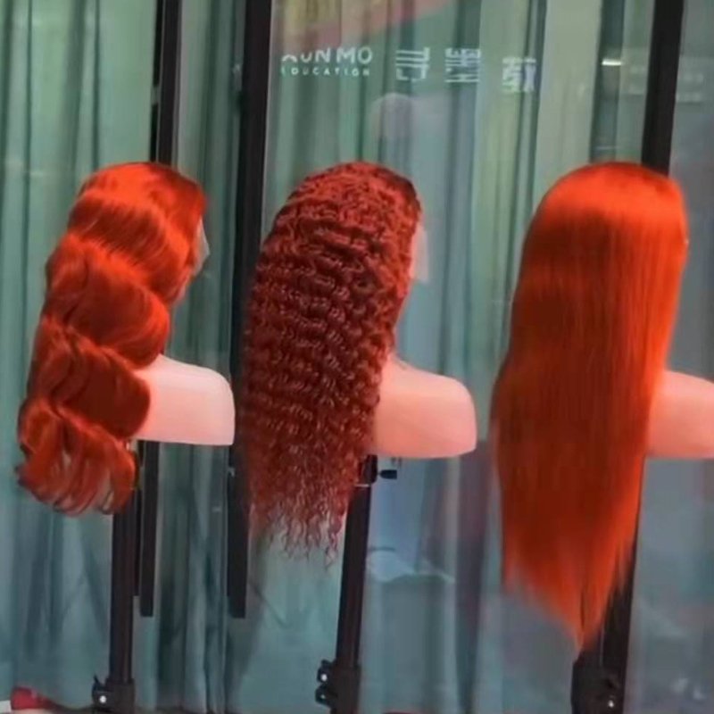 Letsfly 350# Ginger Color Lace Frontal Wigs 3PCS Deep Wave Human Hair Wig 30inch Raw Burmese Curly Hair Human Wig