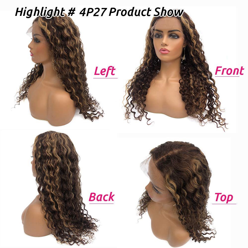 Lace Front Human Hair Wig Ombre Brown to Blonde Highlights Deep Curly Lace Front Wigs for Women Pre Plucked Hairline Vigin Human