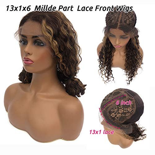 Lace Front Human Hair Wig Ombre Brown to Blonde Highlights Deep Curly Lace Front Wigs for Women Pre Plucked Hairline Vigin Human