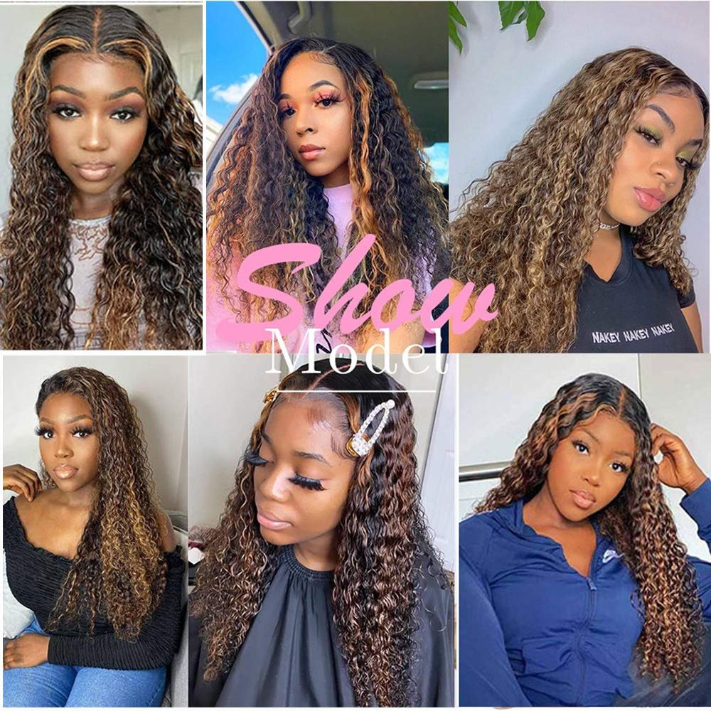Lace Front Human Hair Wig Ombre Brown to Blonde Highlights Deep Curly Lace Front Wigs for Women Pre Plucked Hairline Vigin Human