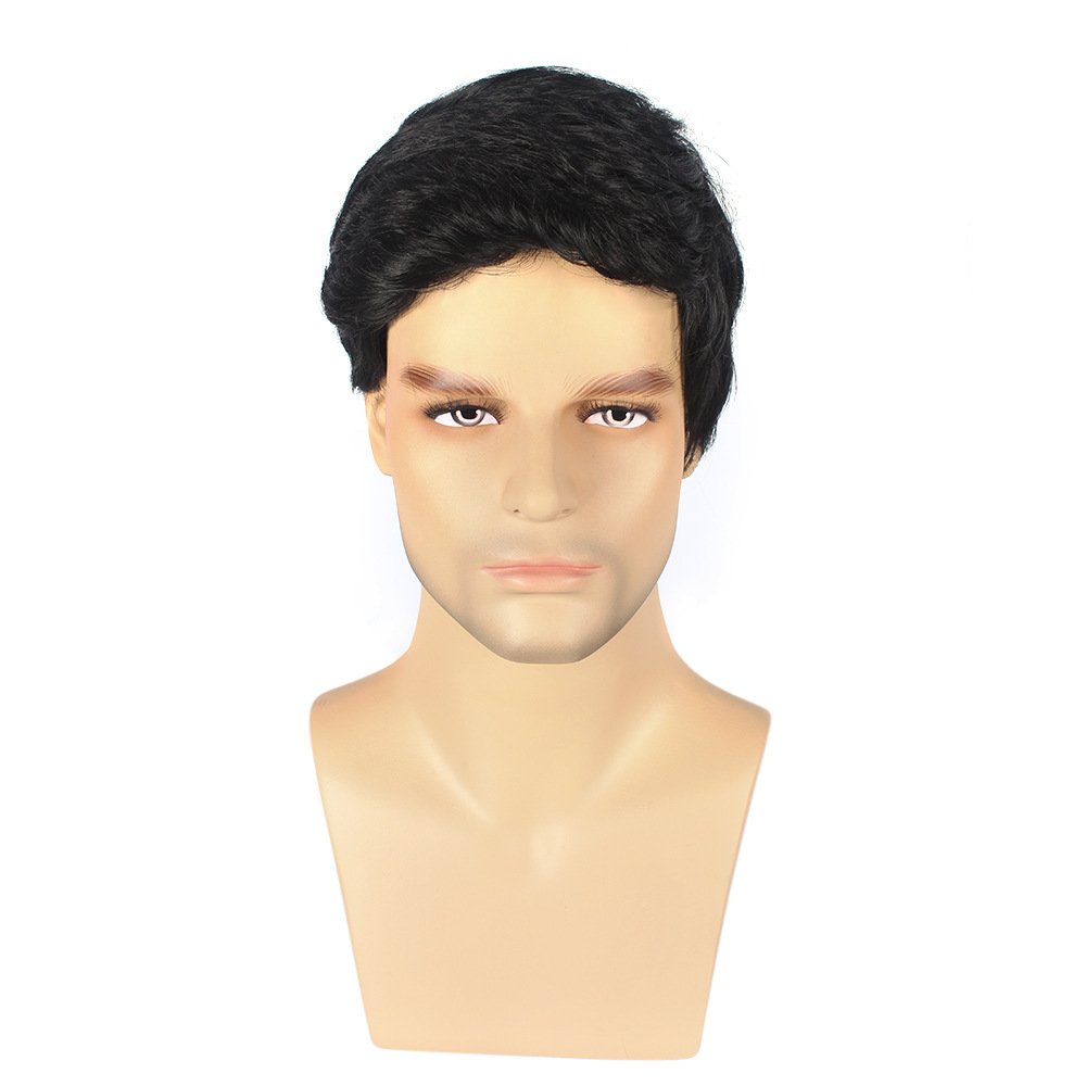 Wholesale 8 inch New Design Handsome Men Wigs Natural Curly Wig Toupee Synthetic Black Hair Wig For Men