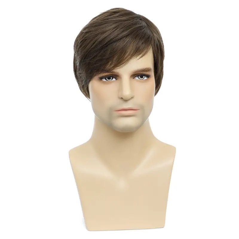 Wholesale 8 inch New Design Handsome Men Wigs Natural Curly Wig Toupee Synthetic Black Hair Wig For Men