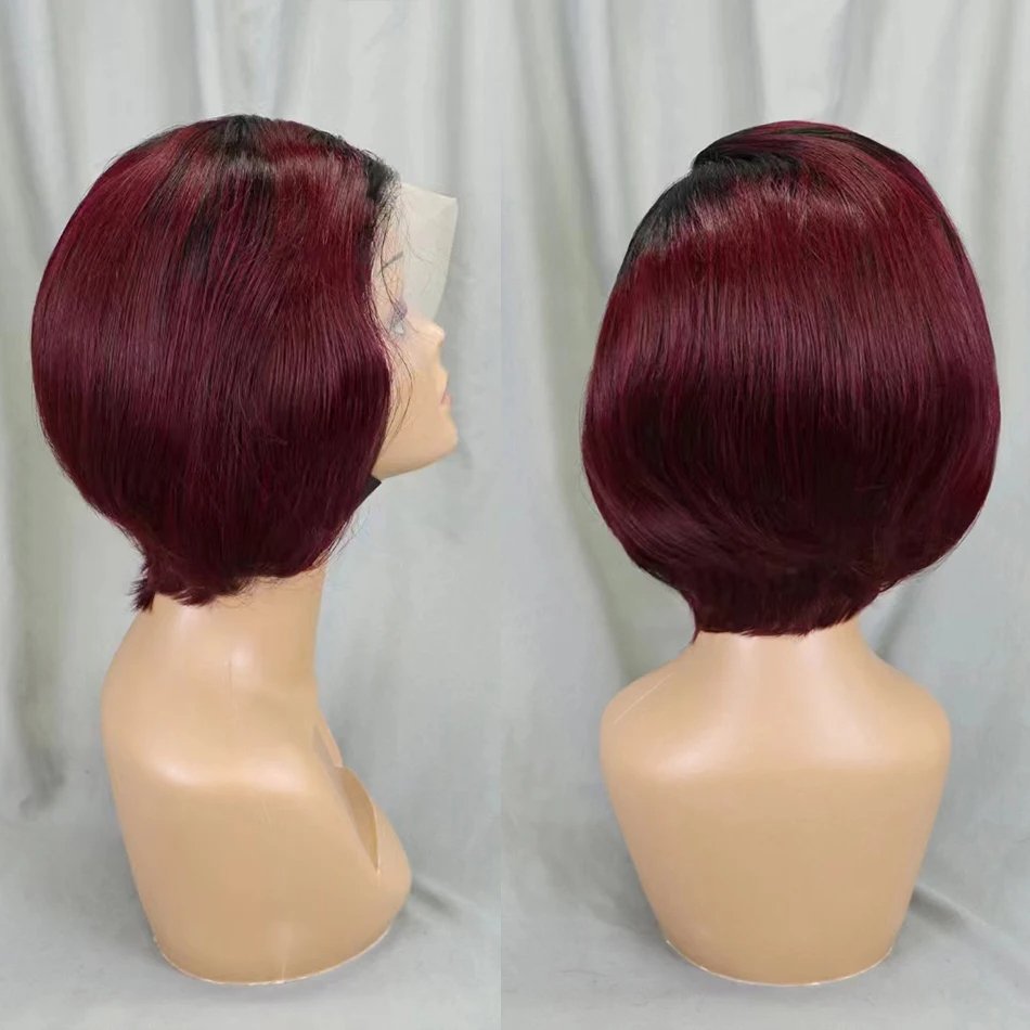 Letsfly Pixie Cut Wig Human Hair Ombre Cheap Short Bob Straight Wig For Black Women 13x4 Lace Frontal Brazilian Remy Wig