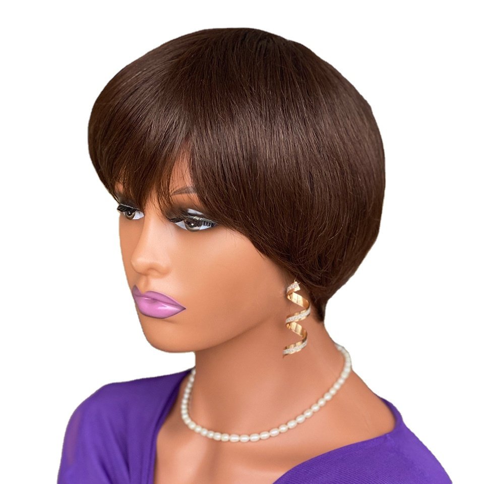4 inch Natural Hairline Promotion Natural Black Ladies Wigs Short Pixie Cut 100 Percent Human Hair Wig Virgin Hair Vendor