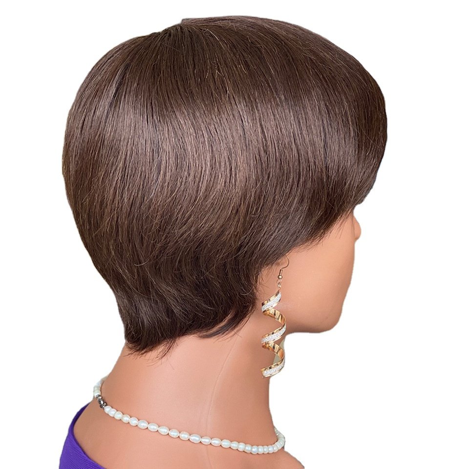 4 inch Natural Hairline Promotion Natural Black Ladies Wigs Short Pixie Cut 100 Percent Human Hair Wig Virgin Hair Vendor