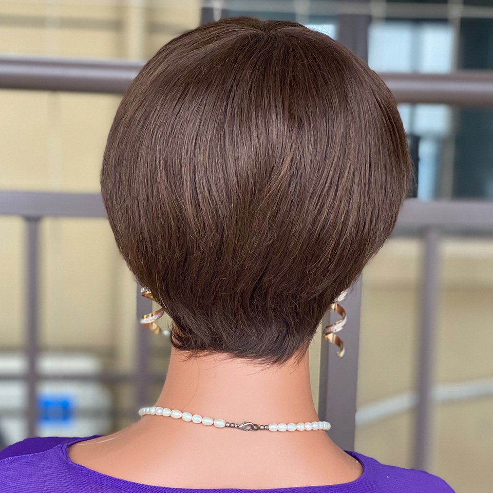 4 inch Natural Hairline Promotion Natural Black Ladies Wigs Short Pixie Cut 100 Percent Human Hair Wig Virgin Hair Vendor