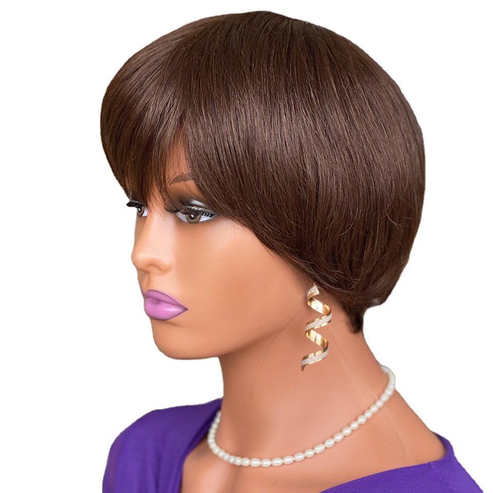 4 inch Natural Hairline Promotion Natural Black Ladies Wigs Short Pixie Cut 100 Percent Human Hair Wig Virgin Hair Vendor