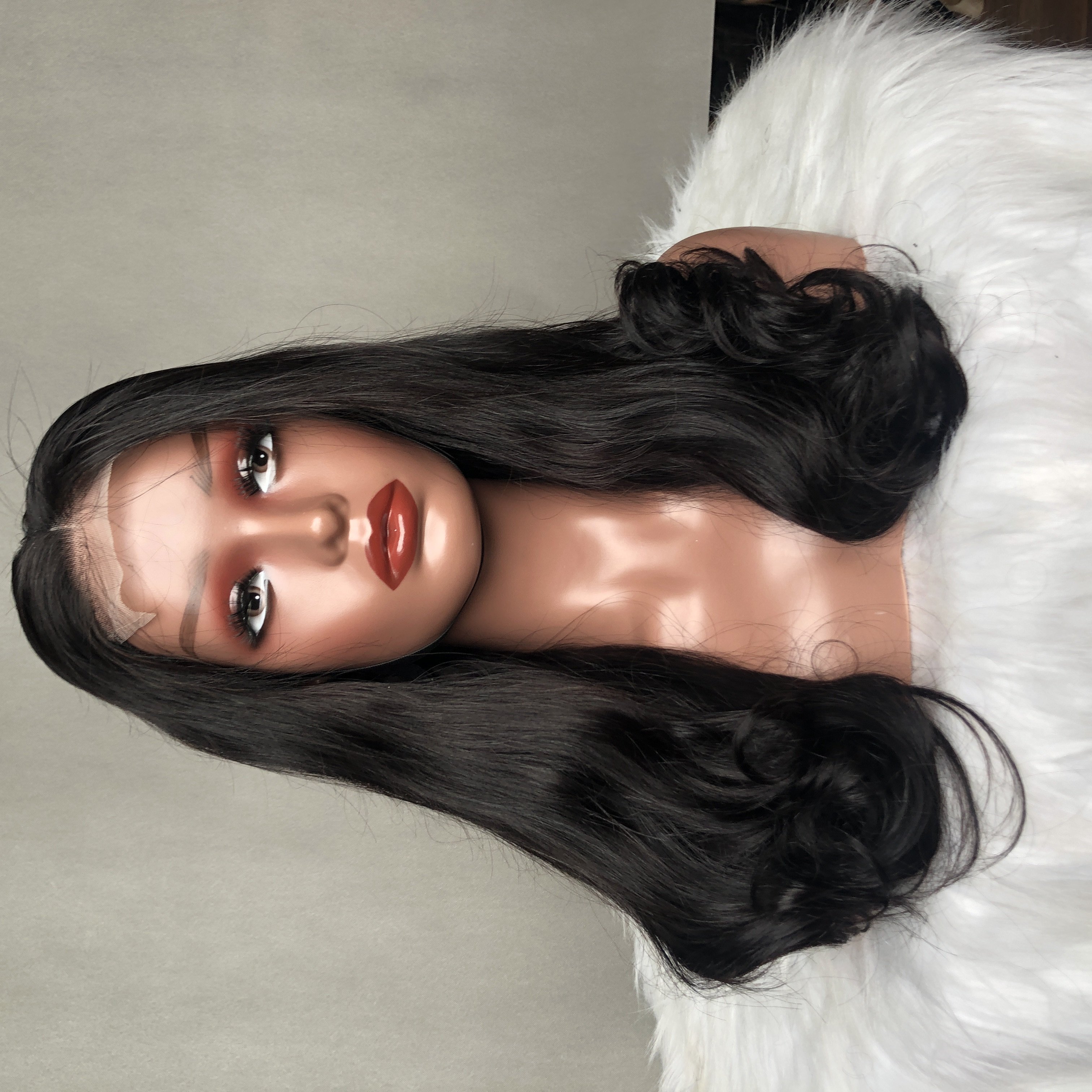 High end 12A Grade Hair Super Double Drawn Curve Straight Wig With Lace Closure 100% Human Hair Wig #Natural Color For Women
