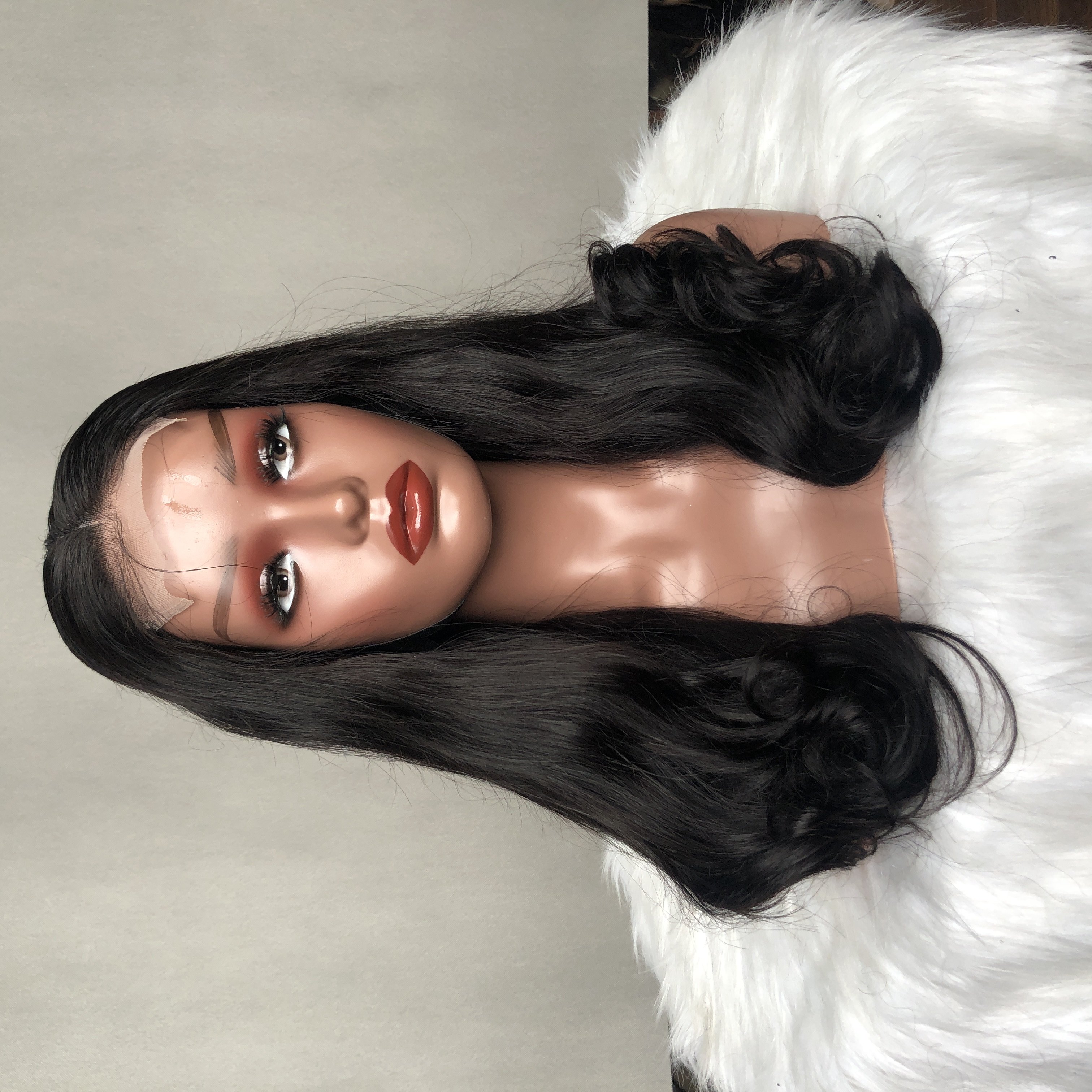 High end 12A Grade Hair Super Double Drawn Curve Straight Wig With Lace Closure 100% Human Hair Wig #Natural Color For Women