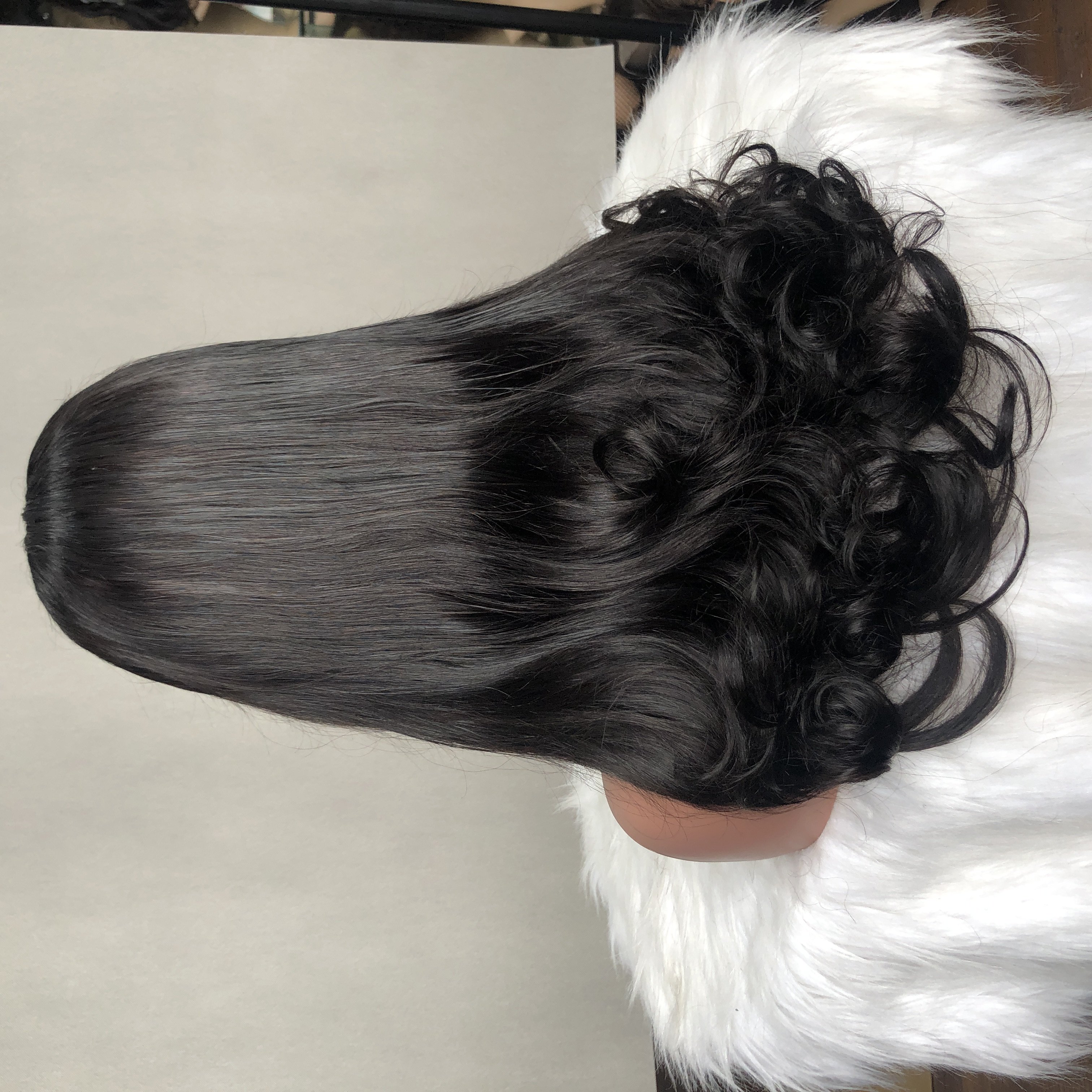 High end 12A Grade Hair Super Double Drawn Curve Straight Wig With Lace Closure 100% Human Hair Wig #Natural Color For Women