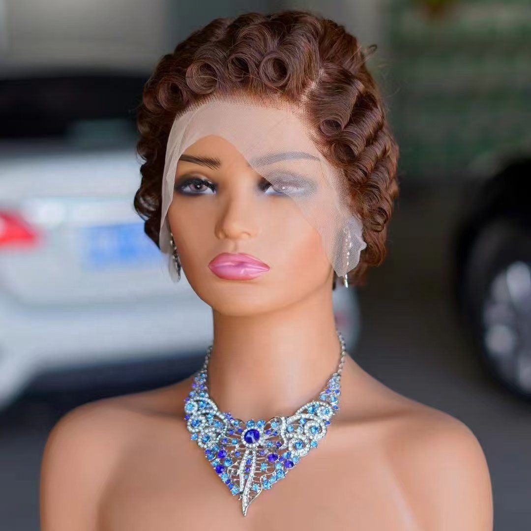 P4/350 Cheap Pixie Cut Short 13x4 frontal Human Hair Wigs For Black Woman with Highlights Blonde Bob Cuticle Aligned Hair wig