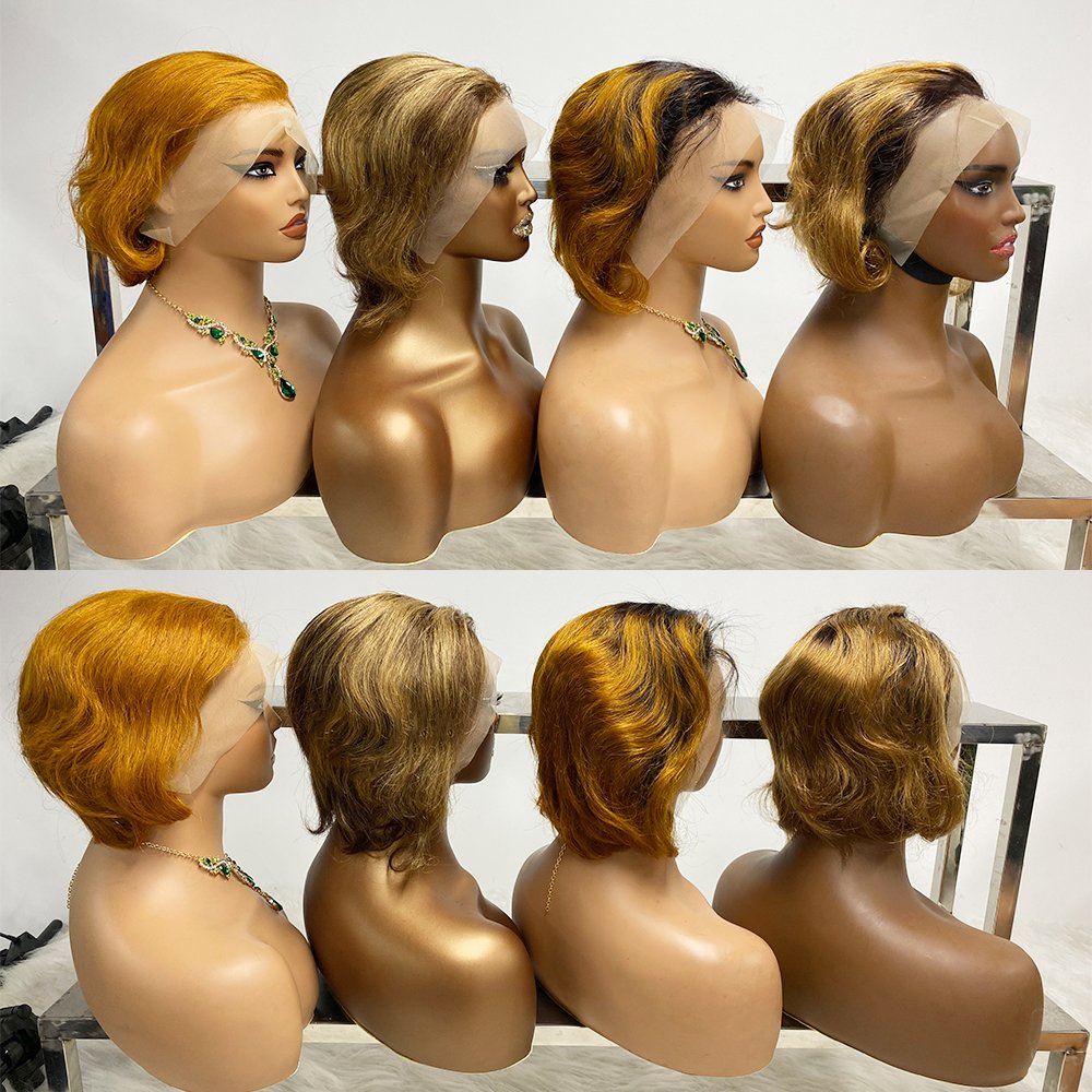 Short Curly Pixie Cut Human Hair Wigs For Black Women,Brazilian Short Pixie Wig,Glueless Lace Frontal Pixie Cut Human Hair Wig
