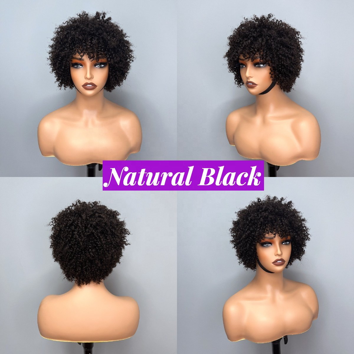 New 6 Inch Afro Kinky Curly Bob Wig With Bangs ,Machine Made Wear And Go Wig, Cheap Brazilian Hair Bob Wigs For Black Women