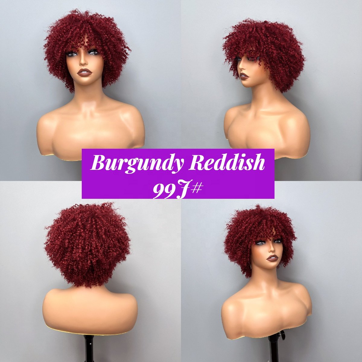 New 6 Inch Afro Kinky Curly Bob Wig With Bangs ,Machine Made Wear And Go Wig, Cheap Brazilian Hair Bob Wigs For Black Women