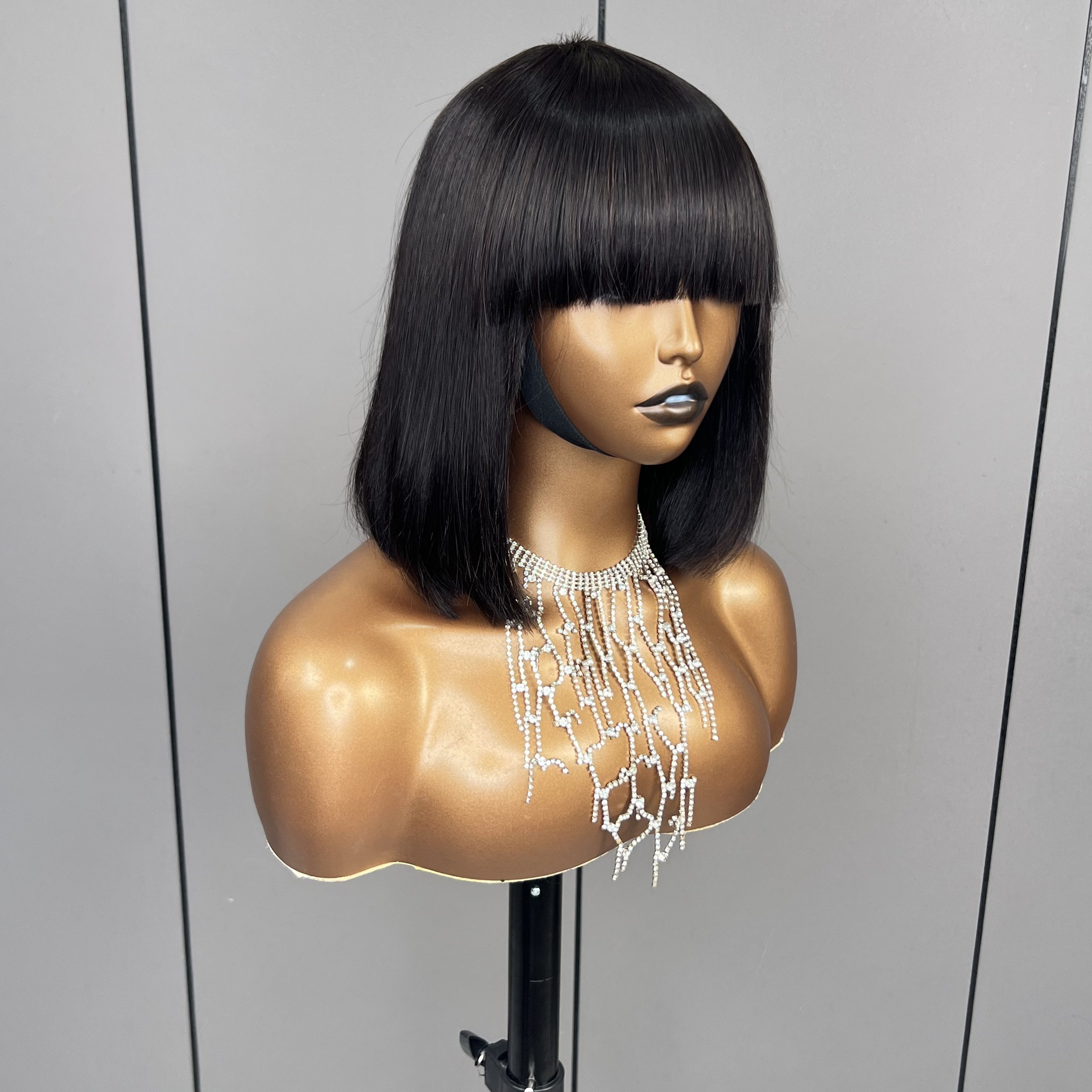 Fringe Bob Wigs 100% Human Hair Wig for Black Women 10Inch Short Wig with Bangs